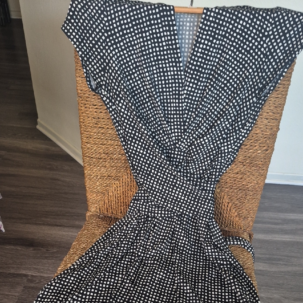 Michael Kors Black and White Checkered Midi Dress